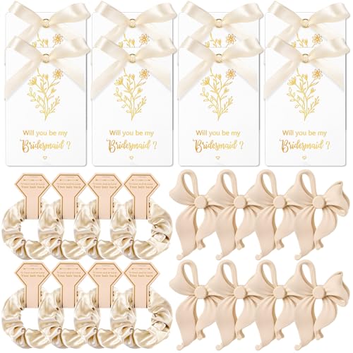 Janinka 24 Pcs Bridesmaid Scrunchies Proposal Gifts Bachelorette Bow Hair Claws Clips Scrunchie and...