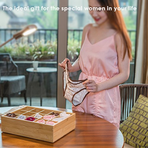 GOBAM Closet Drawer Organizer,Drawer Divider and Storage Box for Ties Bras Briefs Socks, Compartments of 15,Natural Bamboo
