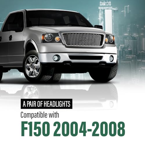 Image of GRAND ORANGE Headlight Assembly Compatible with Ford F150 2004 2005 2006 2007 2008 / Fit Lincoln Mark LT 2006-2008 Driver & Passenger Side Headlamp Smoke lens Black Houing Amber Reflector