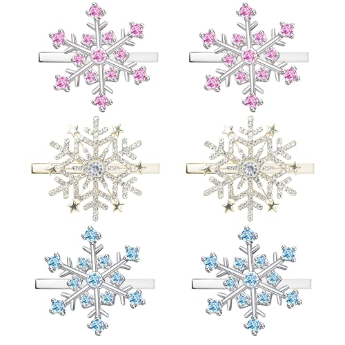 Image of 6 PCS Christmas Snowflake Hair Clips for Women Sparkly Rhinestone Snowflake Hairpin Barrette Holiday Wedding Bridal Hairstyle Salon Christmas Holiday Party Hair Accessory Gifts (Snowflake)