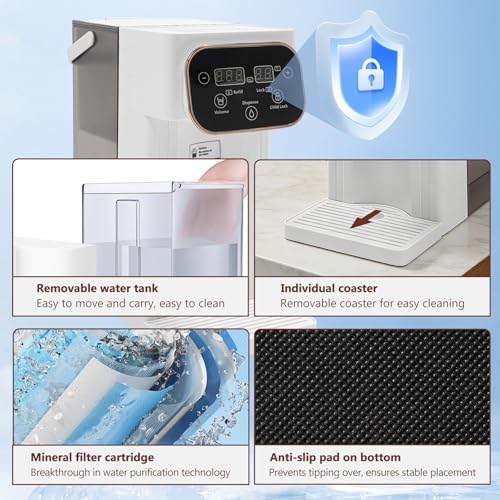 3L Instant Hot Water Dispenser, One Cup Hot Water Dispenser with 12 Temperature Settings (25-99°C), 8 Volume Options (150-500ml), 2200W Rapid Boil, Filtered Water Dispenser with LED Touch Display Cleaning Program - Image 5