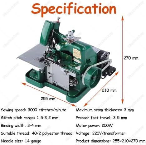 High-Speed Industrial Electric Overlocker 3000 SPM, Adjustable 1.5-3.2mm Stitch Length, Includes Speed Controller & Accessories, Perfect for Smooth Stitches on All Fabrics