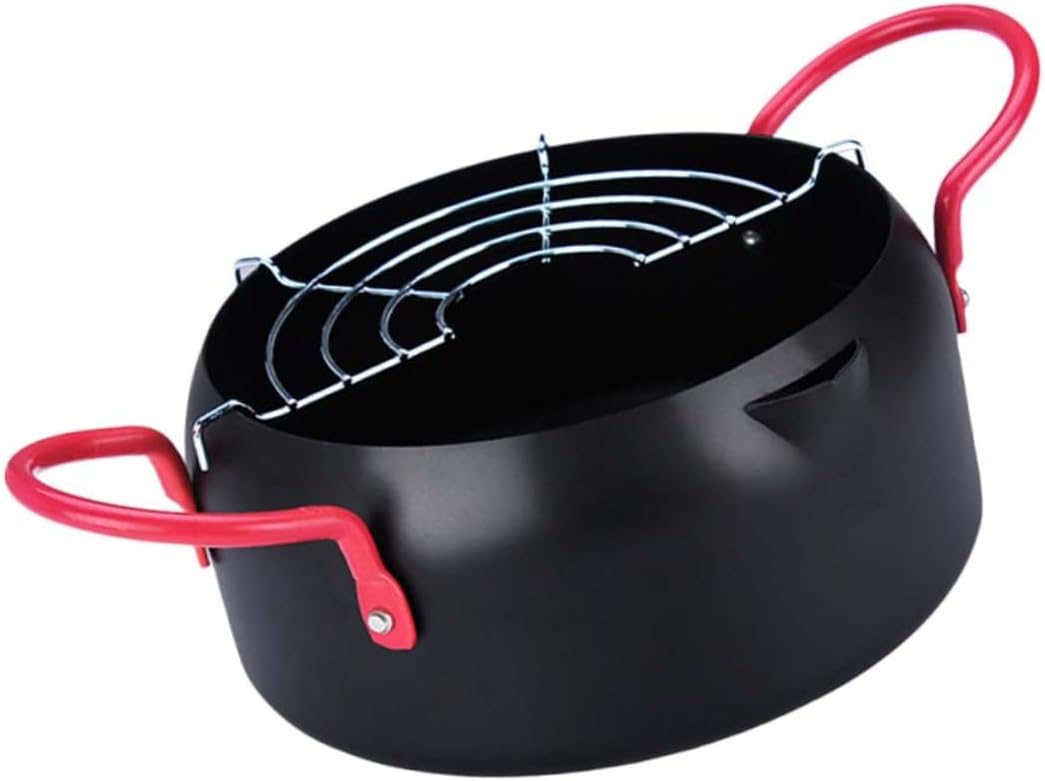 PRETYZOOM Mini Frying Pot Griddle Pan Deep Fryer Iron Fryer Frying Pan Fryer with Filter Black
