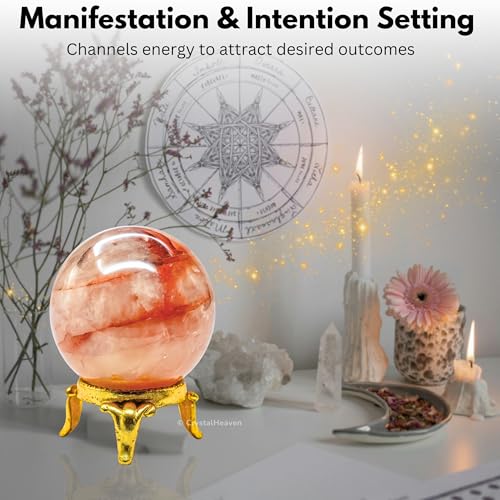Image of Certified Red Hematoid Quartz Crystal Ball for Meditation - Premium Crystal Vastu Items for Home and Feng Shui Items for Good Luck - Ideal for Pooja Supplies and Spiritual Practices (1.5 inch Inch)