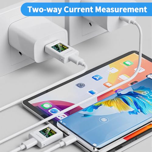Image of USB C Power Meter USB C Tester, USB Multimeter 6-Digit 4.5-50V 0-12A Two-Way Measurement Voltage Current Capacity Amp Volt Voltmeter Ammeter Detector Color Display Digital Tester for Chargers Cable