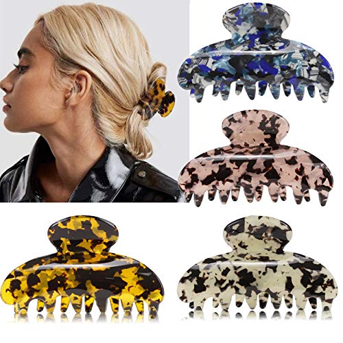 4PCS Hair Claw Clips for Women, 3.2 Inch Banana Clips Cellulose Acetate Jaw Clip, tortoise Barrettes Celluloid New French Design Leopard print Fashion Accessories for Women Girls