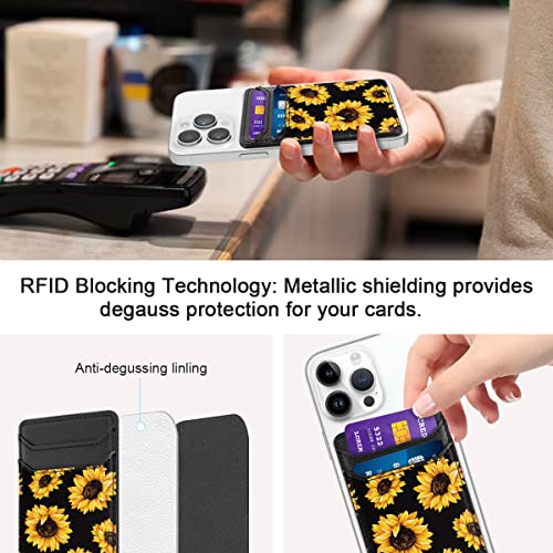 Image of 2Pack Adhesive Phone Card Holders, Cell Phone Card Wallets Sleeves Stick On, Credit Card Holders Pouch for Back of iPhone, Android and All Smartphones, Sunflower
