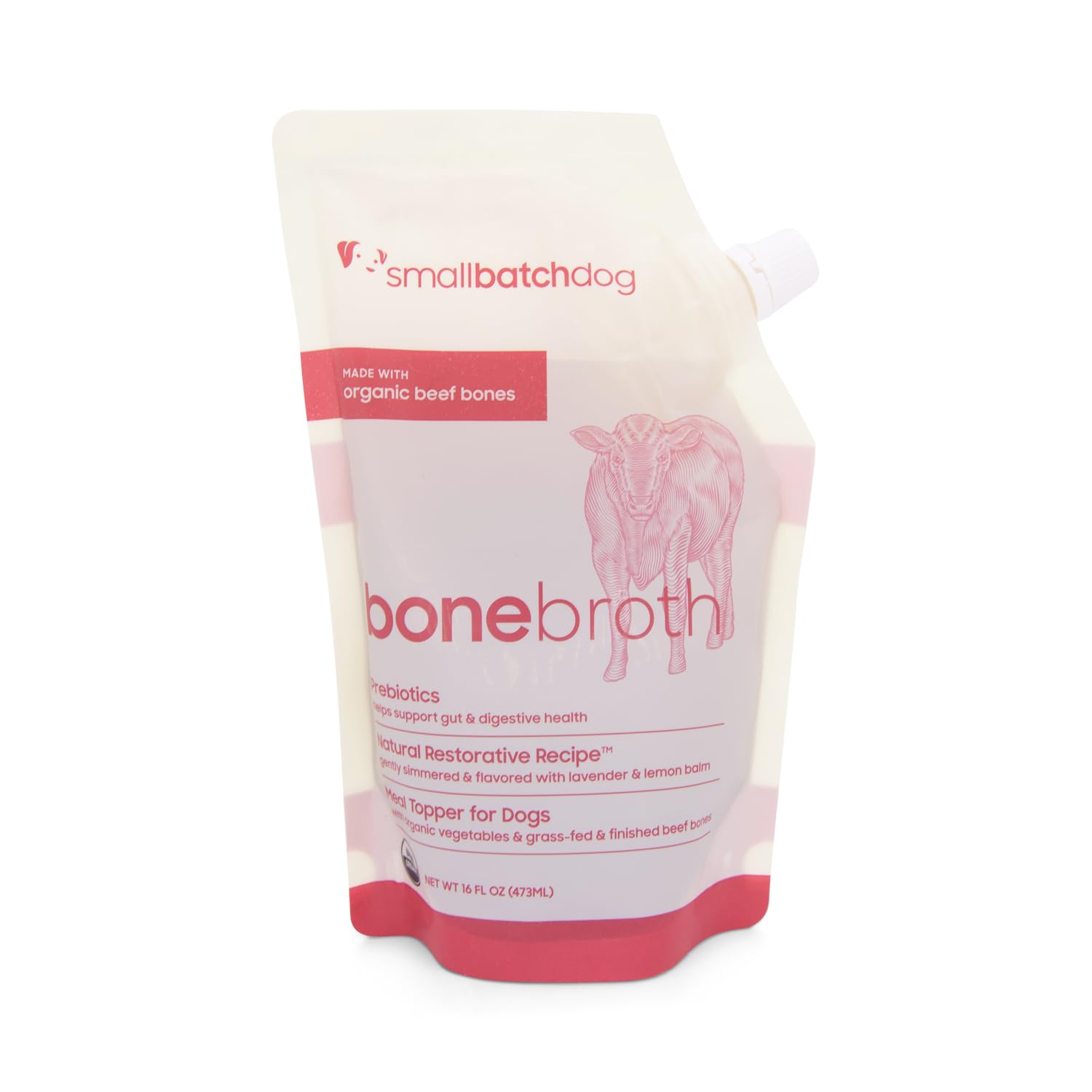 smallbatch Pets Shelf Stable Bone Broth, Organic Beef Recipe with Prebiotics & Adaptogen-Inspired Ingredients, Topper for Dogs - 16 Ounce (Single Pack, Beef)