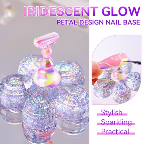 Image of Makartt Press on Nails Stand: Clear and Pink Nail Holder for Painting Nails, Stands for Art Display Practice, Magnetic Clear Glitter Flower Fake Holders with Reusable Adhesive Putty for Home Salon DIY