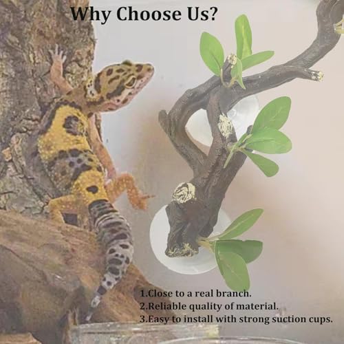 Image of PINVNBY 2 PCS Reptile Corner Branch Terrarium Plant Decoration Branches for Reptiles with Suction Cup for Amphibian Lizard Snake Climbing Ornament