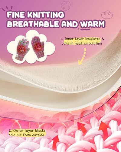 Kids Toddler Winter Warm Fleece Lined Gloves for Girls Boys, Thick Thermal Cute Knit Gloves for Cold Weather2