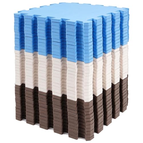 BalanceFrom 16-Pack 12x12 Inches EVA Interlocking Foam Play Tile Mat, Blue/Brown/Beige – 0.4-Inch Thick Non-Slip Puzzle 