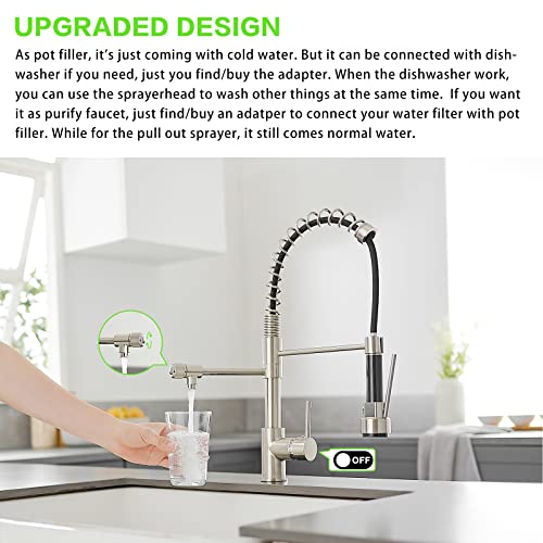 Fapully Kitchen Faucet With Pull Down Sprayer,Commercial Kitchen Sink Faucet With 3 In 1 Drinking Faucet Water Filter Or Cold Pot Filler For Kitchen Sink In Brushed Nickel #TOP1