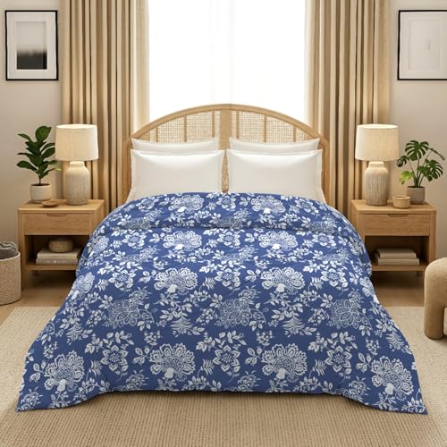 Image of MORADO Glace Cotton AC Comforter /Blanket /Quilt for Double Bed | Ultra Soft & Lightweight | All Season Reversible Comforter | Cozy Bedding for Home & Hotel | Size 90x100 Inches,Blue & Bale,Double