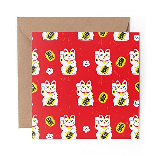 1 x Greeting Card Waving Lucky Cat Chinese China Japan - Blank Birthday Celebration Anniversary #8728