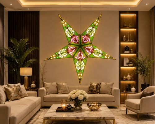 Image of Paper Star Lantern Lampshade, 60 cm, Hanging Decorations for Christmas, Wedding, Home, Party (Dark Green, Purple, Blue)