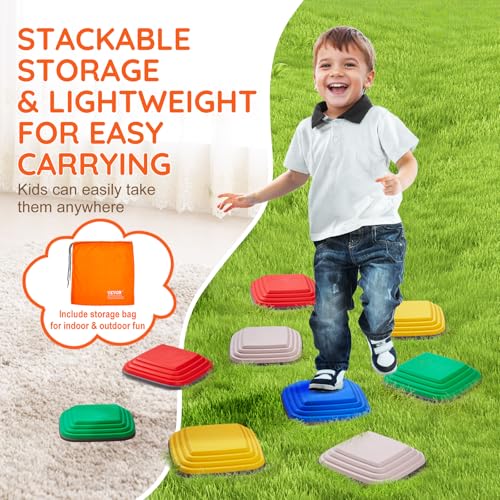 Image of VEVOR Balance Stepping Stones for Kids, 10 PCS, Up to 220 lbs, Non-Slip Toddlers Sensory Stepping Stones, Obstacle Course Coordination Game Toys Indoor or Outdoor Play for Children Aged 3 4 5 6 7 8+