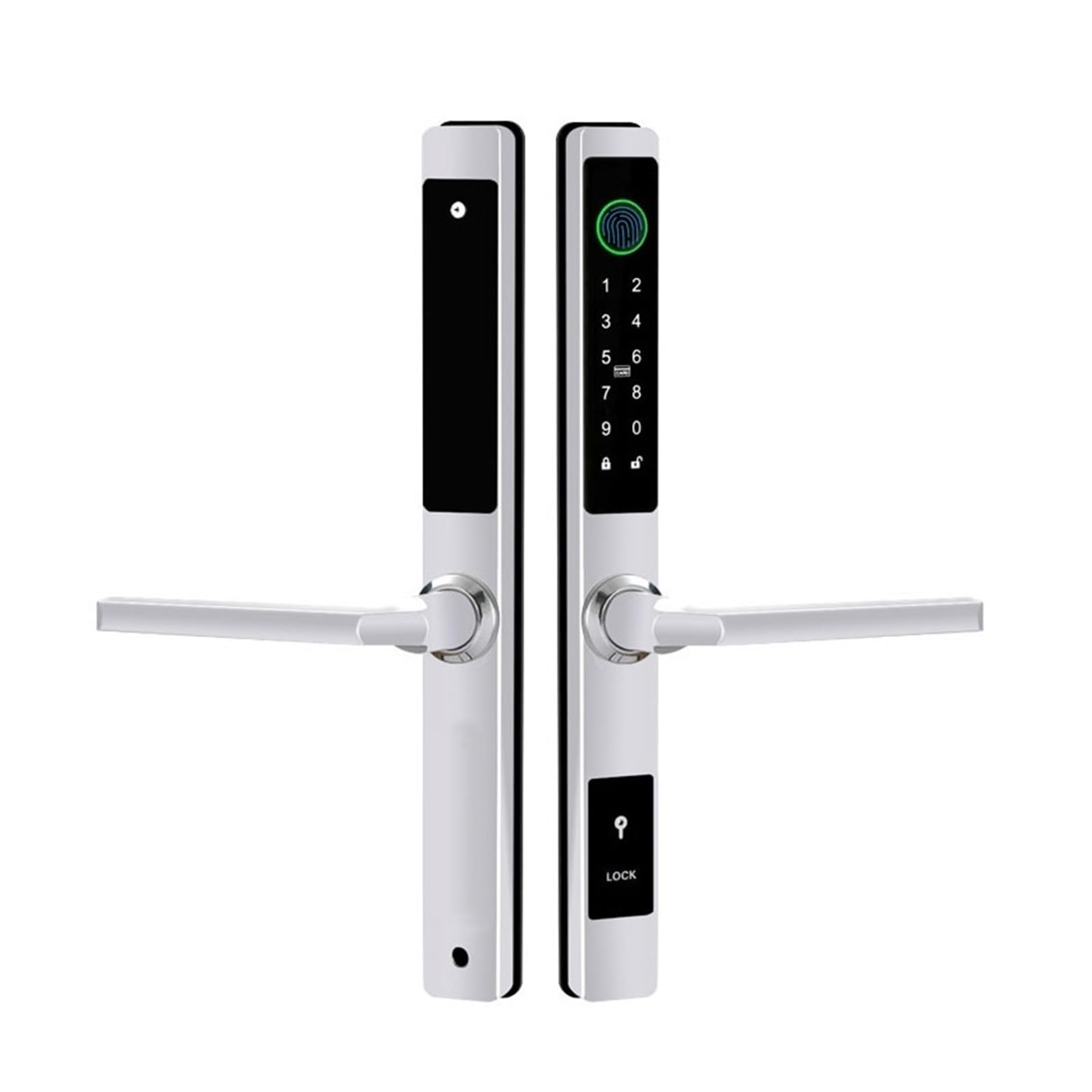 CVFRDD Smart Door Knob, TTLock APP Waterproof Finrprint Password Card Lock For Outdoor Used Pull Push Sliding Door With 2585 3085 4085 5085 Mortise Keyless Entry Door Handle(Silver A 8550)