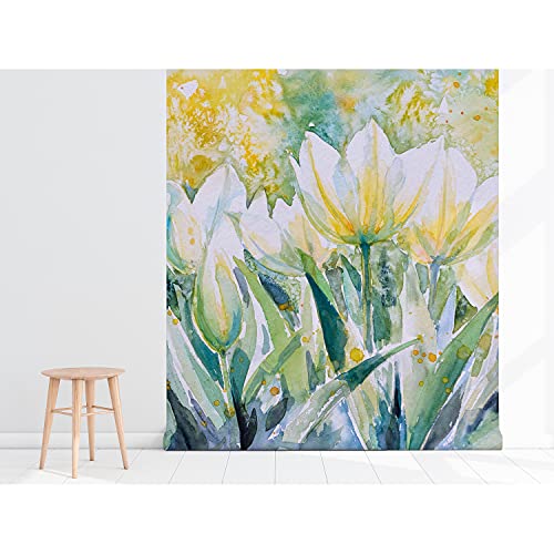 Papier peint chambre lumineux tulipes pour masquer un mur de salon