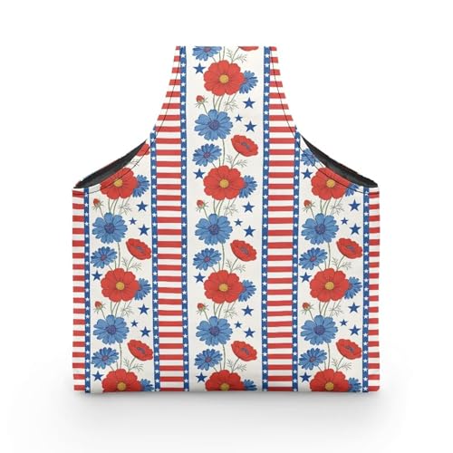 Image of KUIFORTI Patriotic Flower Yarn Bag Crochet Tote Bag Holiday Yarn Storage Organizer Travel Wrist Tote Portable for Crocheting Knitting Accessories Independence Day Gifts