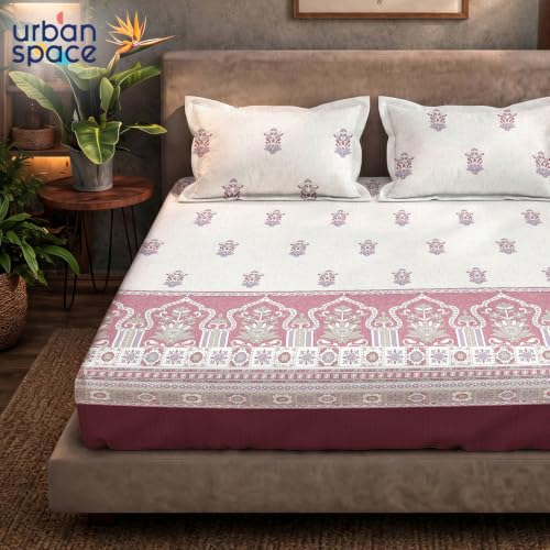 Image of Urban Space Serene 100% Cotton bedsheet for Single Bed, 200 TC Single Bed Sheet, Cotton bedsheet with 1 Pillow Cover (58 x 90 inches, Palace Dusty Pink)