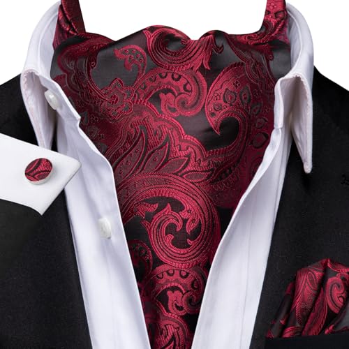 Image of Dubulle Paisley Floral Ascot for Men Self Tie Mens Cravat and Pocket Square Cufflinks Wedding