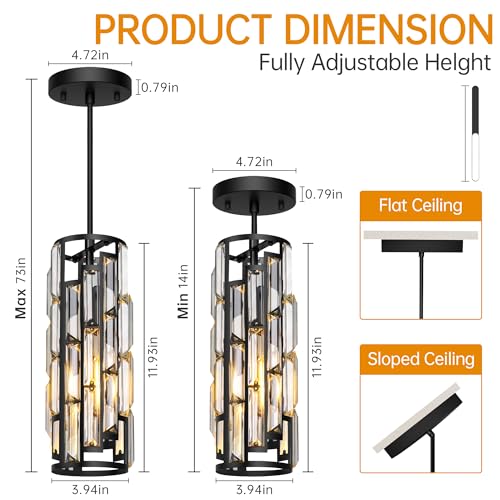 Esfos Black Pendant Lights Kitchen Island 1 Pack, Mini Crystal Chandeliers, Modern Pendant Lights Ceiling Lighting Fixtures for Kitchen Island, Dinning Room, Bedroom — view 4
