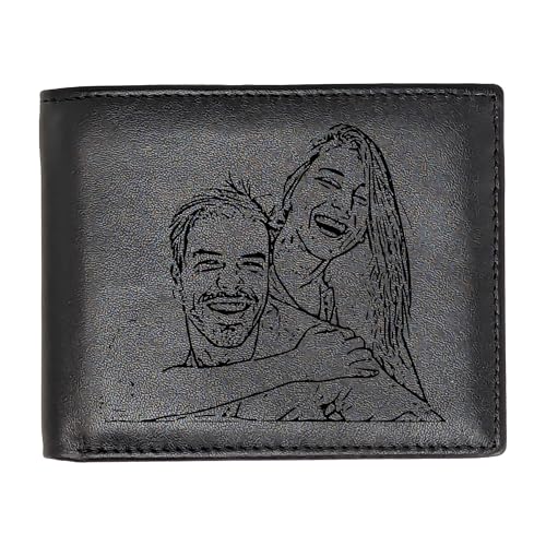 Personalized Photo Leather Wallet for Men | Custom Picture Engraved Genuine Leather Bifold RFID Wallet Birthday Anniversary Christmas Gift for Husband Boyfriend Groomsmen Dad (Black)3