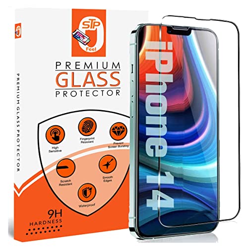 Image of STP FEEL Glass Screen Protector Designed For iPhone 14 (6.1 inch) [Edge to Edge Coverage] HD Clear, Bubble-Free, Anti-Scratch Full Protection Durable Tempered Glass - Black
