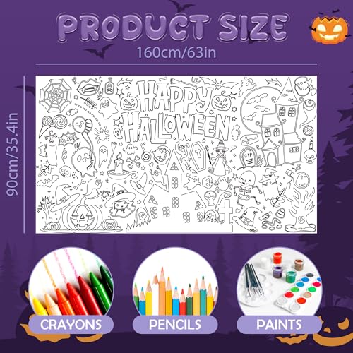 Image of OHOME Halloween Crafts for Kids - Giant Coloring Tablecloth /Poster | Halloween Party Decorations Favors Supplies for Kids Gifts Activities Games Toys Banner