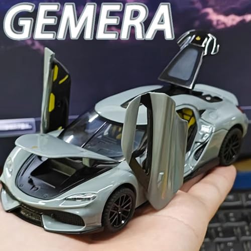 Image of FEXXA 1:32 Scale Koenigsegg Gemera Die-Cast Metal Car with Sport car Openable Doors Light and Sound,Pull Back Function Indoor Outdoor Toy for Kids (Grey)