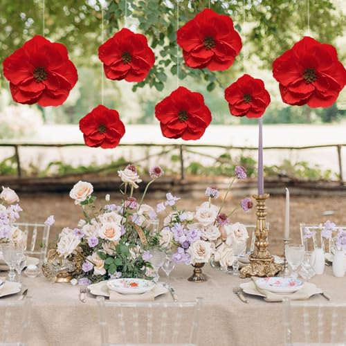 Fleurs en papier rouge : solution décorative 3D pour fond de fête