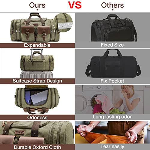 Image of Wildroad 50L Travel Duffel Bag, Expandable Canvas Genuine Leather Duffle Bag Upgraded Overnight Weekender Carry on Bag