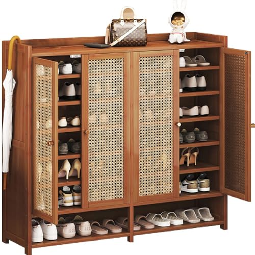 angelfanmily Schuhschrank aus Bambus mit 4 Rattantüren - 7 Ebenen...