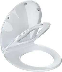Toilet Seat Cover, White Round Toddler Toilet Seat with Secure Lock, Dual-Function Design, Child-Friendly and Adult-Friendly, Easy to Install for Growing Families