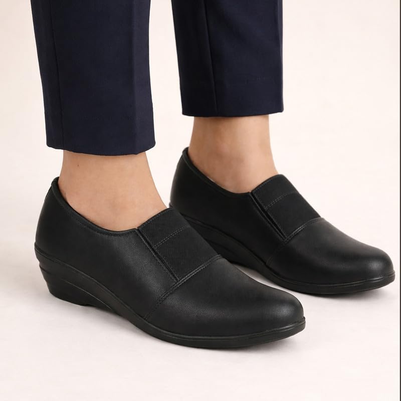 Image of FAUSTO Women Classic Formal Slip On Shoes | Platform Heel Shoe for Office Meeting Events | Easy Pull On Shoes with All Day Comfort