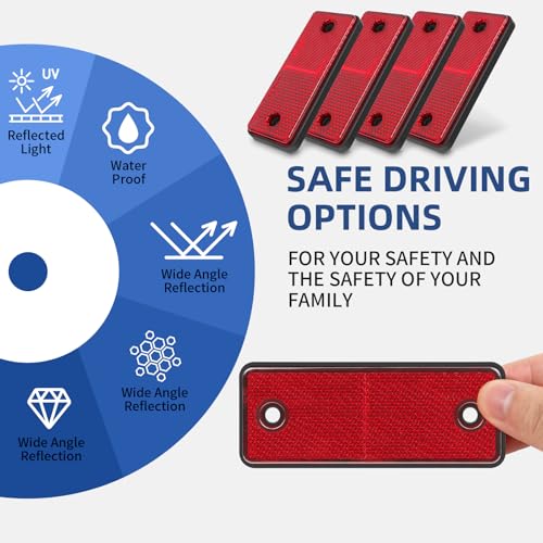 Image of 10 Pack Red Screw on Rectangular Reflectors for Mailbox, Motobikes, Trailers, Trucks, Boats, Suv's, RV's