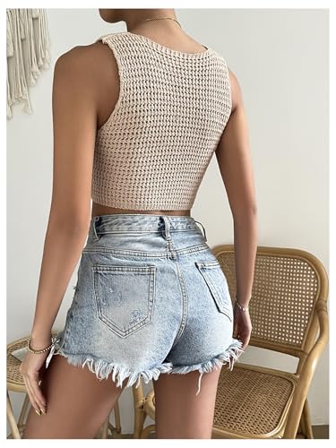 GORGLITTER Women's Crochet Crop Tank Top Hollow Out Sleeveless Fashion Trendy Knit Copped Vest Tops2