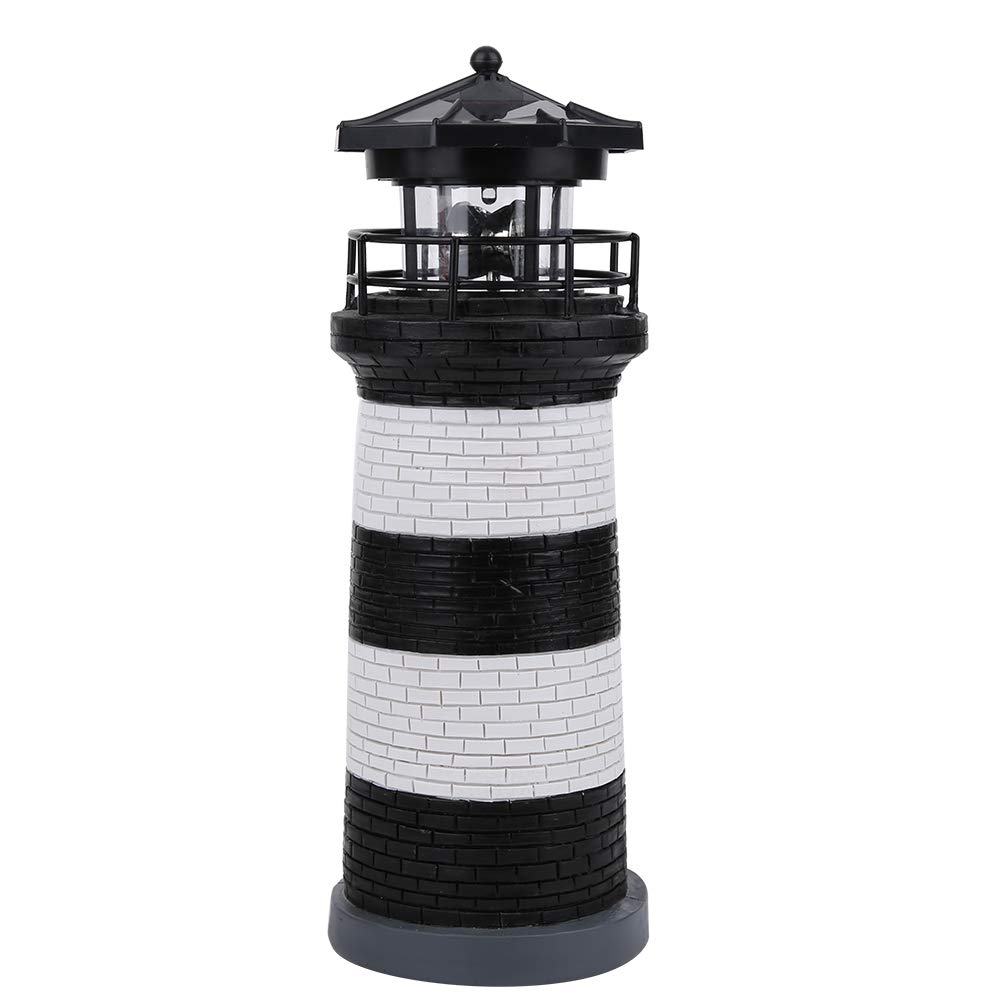 Jelquix Decorative Solar Lighthouse, Dusk to Dawn Light, 1.2V Rechargeable Battery Outdoor Lighting for Backyard Porch Villa Landscape (Black White)