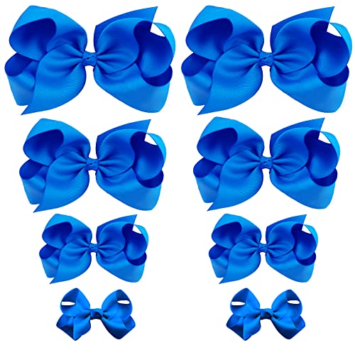 Oaoleer 8Pcs Hair Bows For Girls Royal Blue Grosgrain Ribbon Boutique Bow Alligator Clips Hair Accessories For Toddlers Little Girls Kids (8Inch, 6Inch, 4.5Inch, 3Inch In Pair) #TOP22