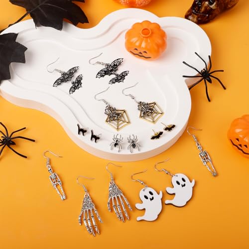 Halloween Earrings Set, Hypoallergenic Spider Web Bat Cat Ghost Dangle Stud Earrings, Halloween Earrings for Women Cute Jewelry Party Gifts2