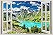 3D Faux Faux Fenêtre Pleine Couleur Nature Montagne Lac Vue Paysage Cadre Fenêtre Murale Vinyle Chambre Stickers Muraux Autocollants-60x90cm_