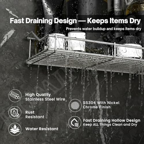 Image of Stainless Steel Bathroom Wall Shelf Without Drill | Self Adhesive No Drill Wall Shelf Storage for Bathroom Kitchen | Wall Mounted Washroom Organiser Shelf Magic Sticker Rustproof (Set of 4)