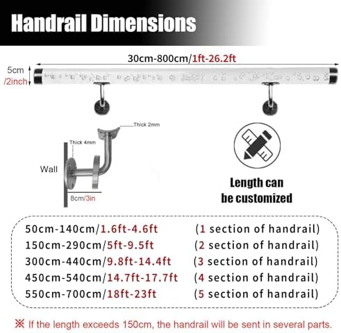 Clear Acrylic Hand Rails for Indoor Stairs - Modern Staircase Handrail with Silver Bracket - Durable Wall Mount Railing for Hotels & Lofts