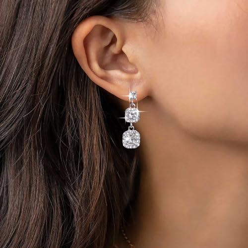 Vintage Crystal Rhinestone Earrings Silver Crystal Square Earrings Long Cz Drop Earring Geometric Crystal Earring Wedding Chandelier Earrings Jewelry for Women2