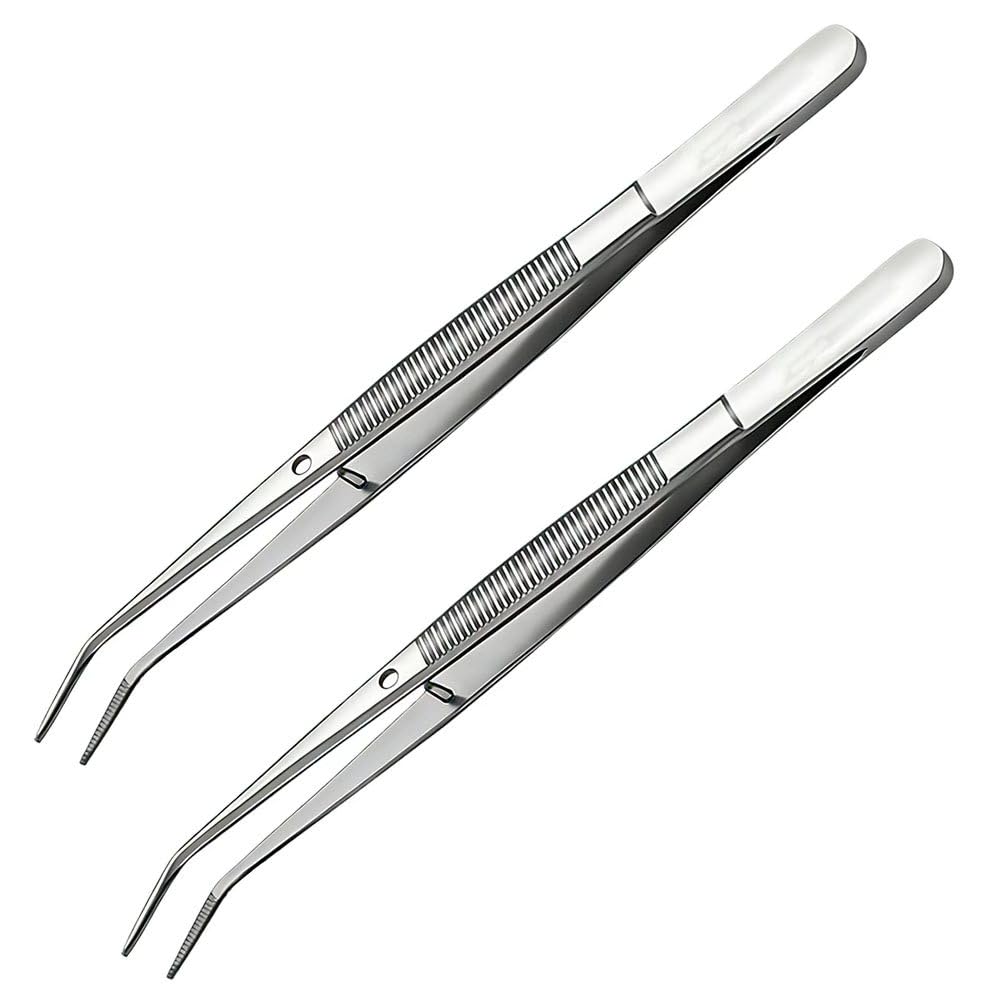 Lmyzcbzl Silver Multipurpose Stainless Steel Tweezers, 2 Pcs Sewing Machine Tweezers, Universal, With Curved Pointed Serrated Tip