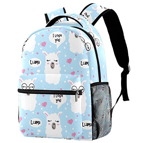 Sac à dos légers alpaga coeurs et agneaux mignons pour livres d'école