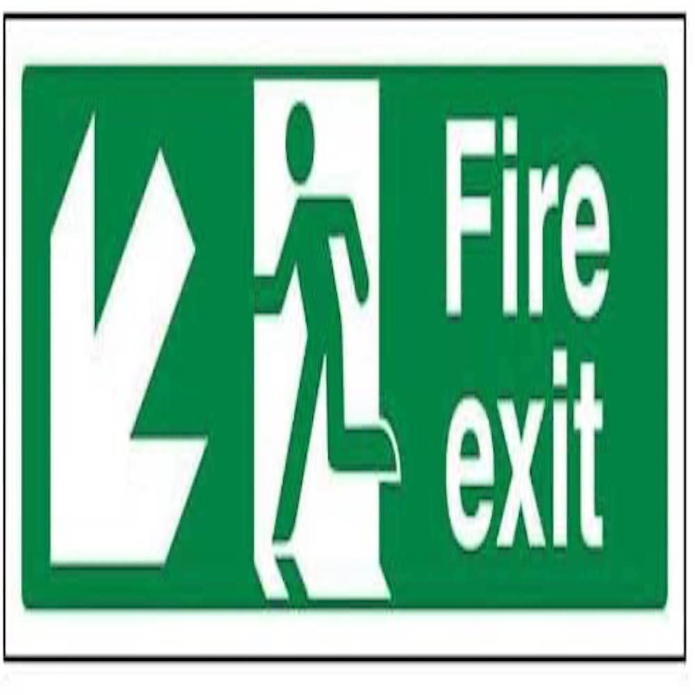 V Safety Fire Exit Arrow Down Left Sign - Landscape - 600mm x 200mm - 2mm Rigid Plastic,14005BP-R2