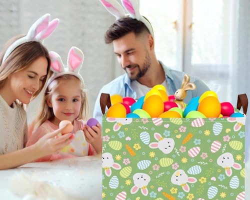 Image of Large Rectangular Easter Baskets Empty Waterproof Boy Toy Box Foldable Kid's Gifts Storage Bin Spring Room Decor(Flower Carrot Rabbit Egg)