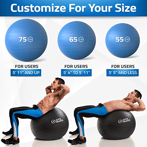 Active Balance Exercise Ball with Resistance Bands & Hand Pump – Premium Balance Ball for Fitness, Health, Relief & More – 55-cm No-Slip Stability Ball by Epitomie Fitness Blue - Thumbnail 5